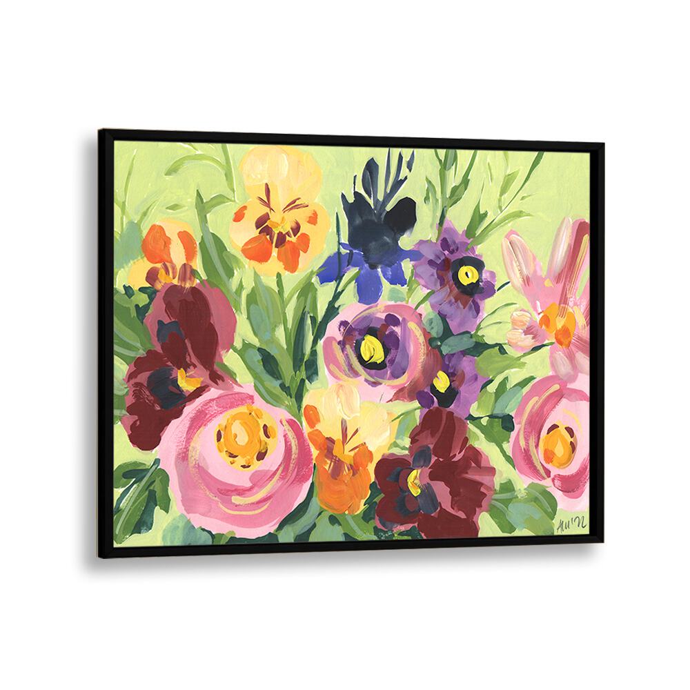 All Shades Of Violet Bouquet By Ania Zwara Botanical art painting Artwork  in Black Plain Frame