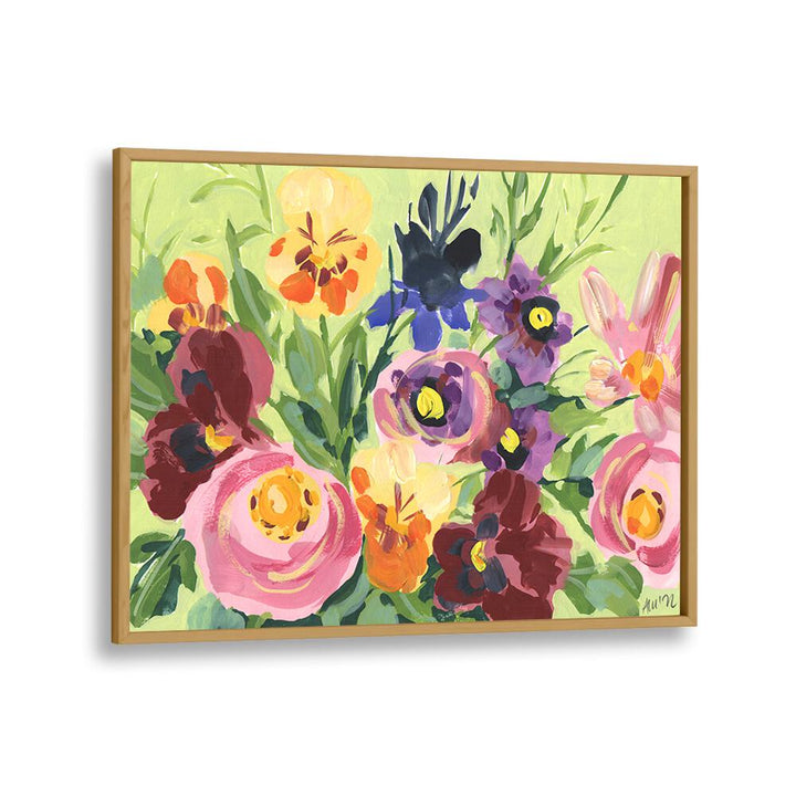 All Shades Of Violet Bouquet By Ania ZwaraBotanical art painting Artwork in Oak Wood Plain Frame