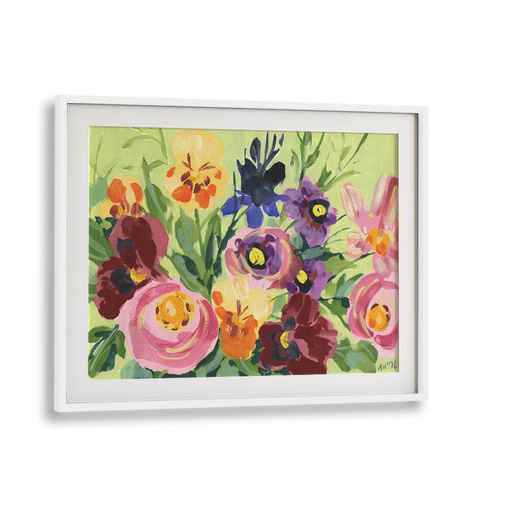 All Shades Of Violet Bouquet By Ania Zwara Botanical art painting Artwork  in White frame With Mount