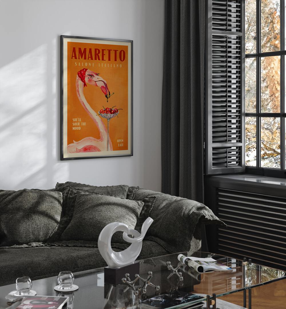 AMARETTO FLAMINGO ART DECO ITALIAN CAFE TRAVEL ART , WALL ART PRINTS