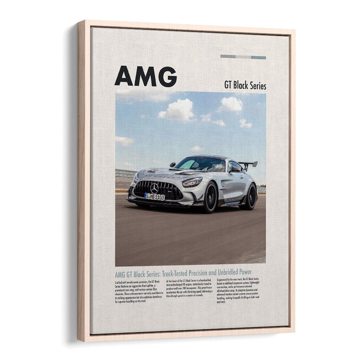 AMG GT Black Series Car Posters Automotive Wall Art Prints in Oak Wood Floater Frame