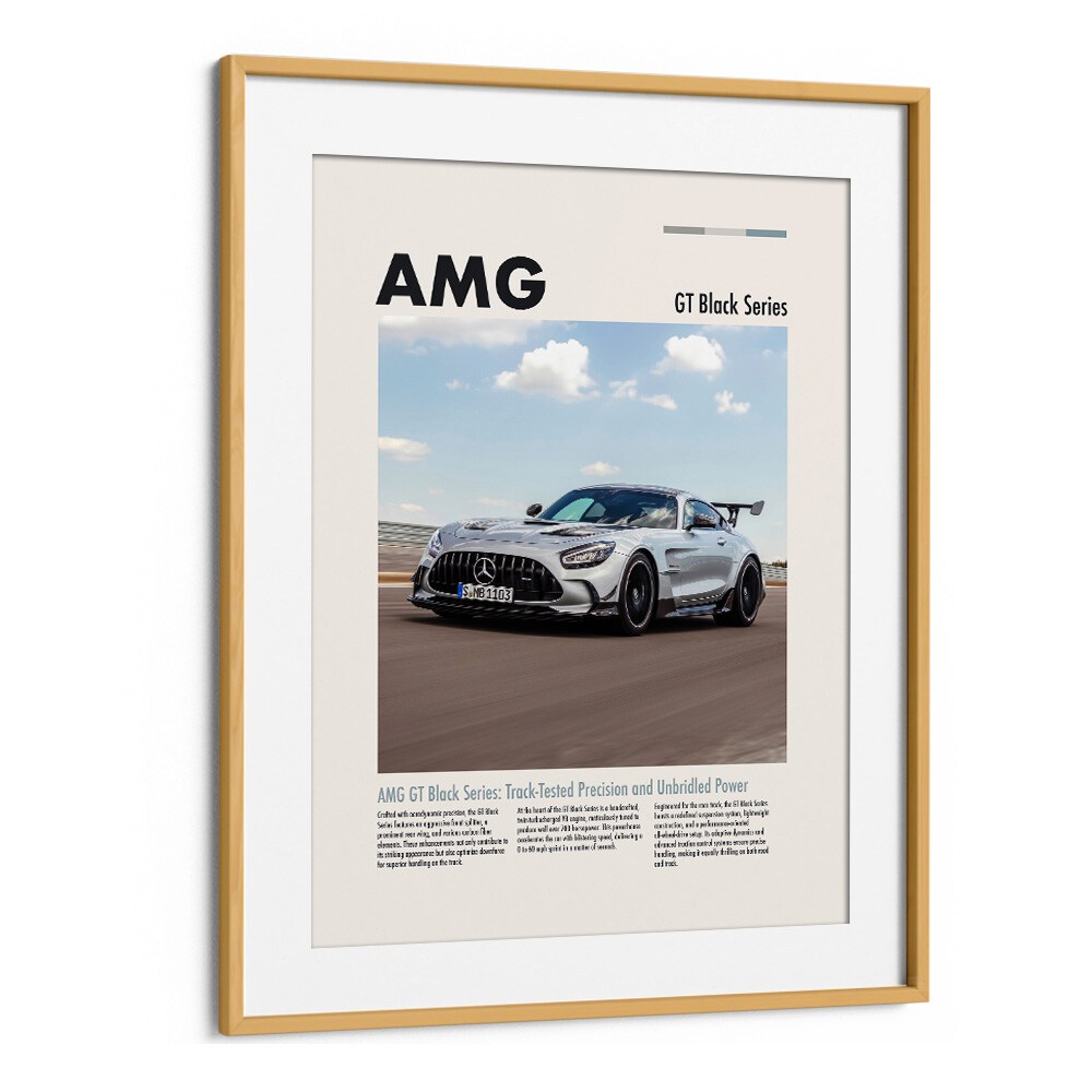 AMG GT Black Series Car Posters Automotive Wall Art Prints in Oak Wood Frame With Mount