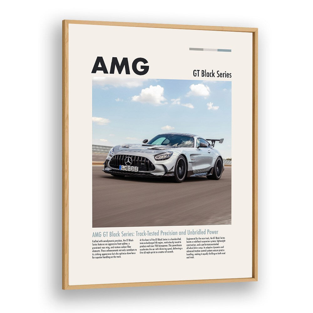 AMG GT Black Series Car Posters Automotive Wall Art Prints in Oak Wood Plain Frame