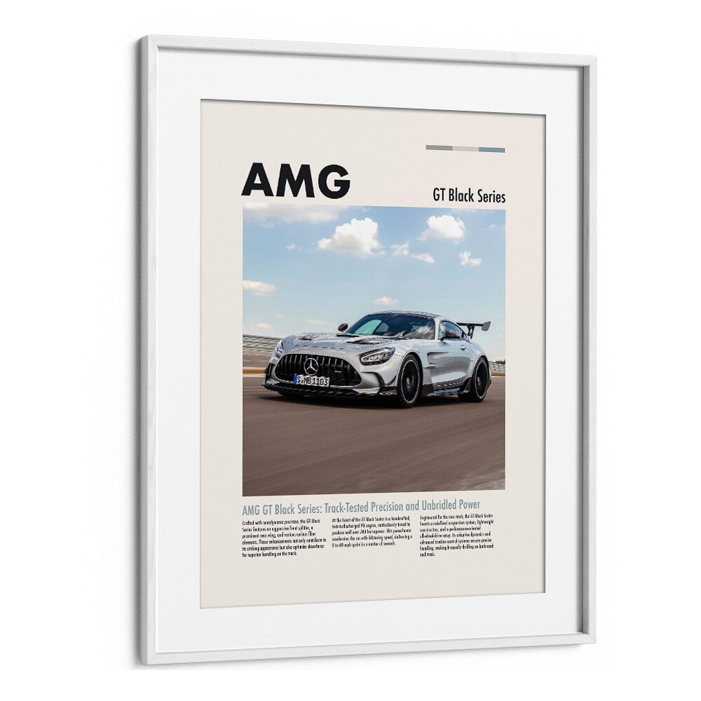 AMG GT Black Series Car Posters Automotive Wall Art Prints in White Frame With Mount