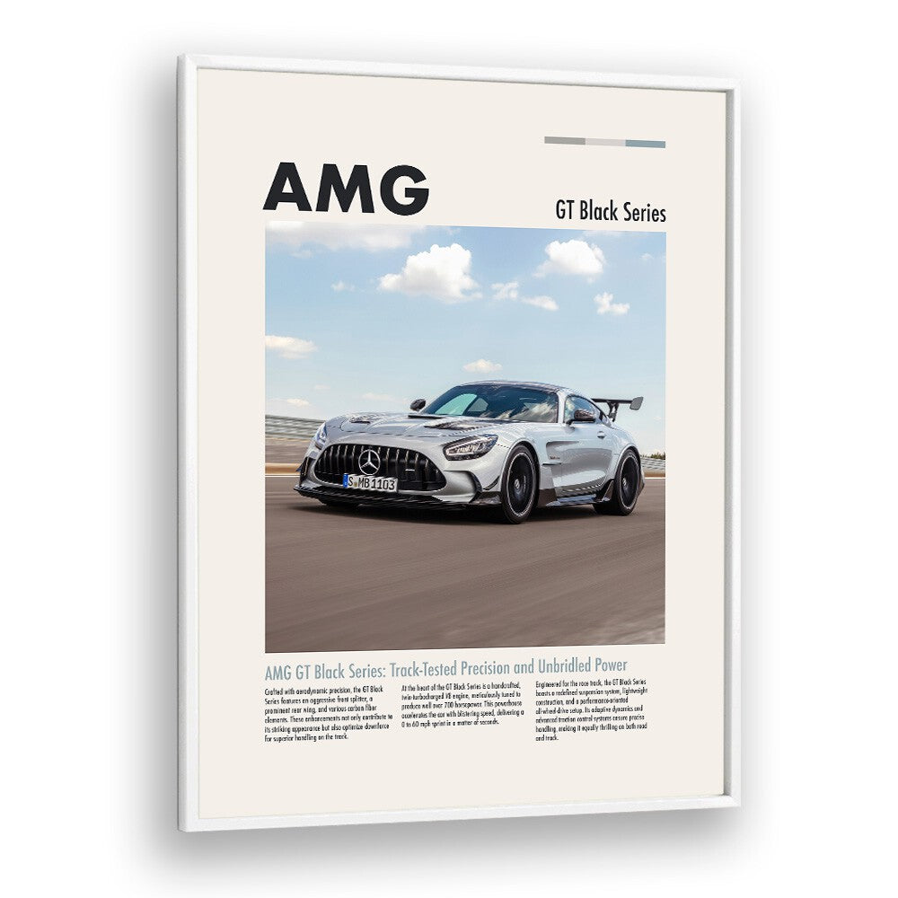 AMG GT Black Series Car Posters Automotive Wall Art Prints in White Plain Frame