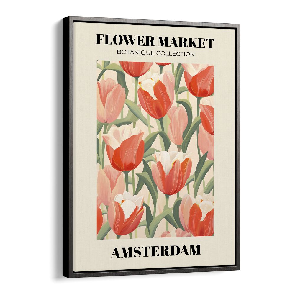 Amsterdam Flower Marketo  Botanical Flower Paintings Artwork  in Black Floater Frame