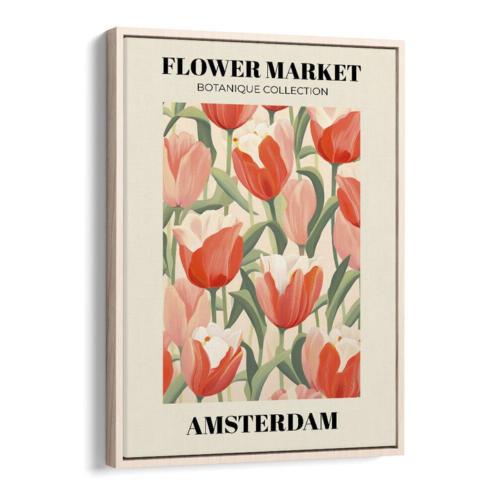 Amsterdam Flower Marketo    Botanical Flower Paintings Artwork in Oak Wood Floater Frame