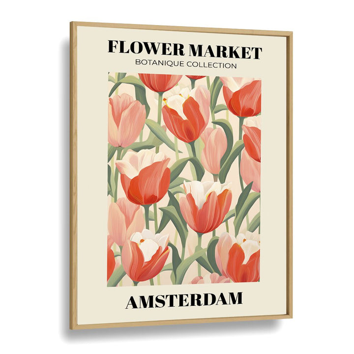 Amsterdam Flower Marketo   Botanical Flower Paintings Artwork in Oak Wood Plain Frame