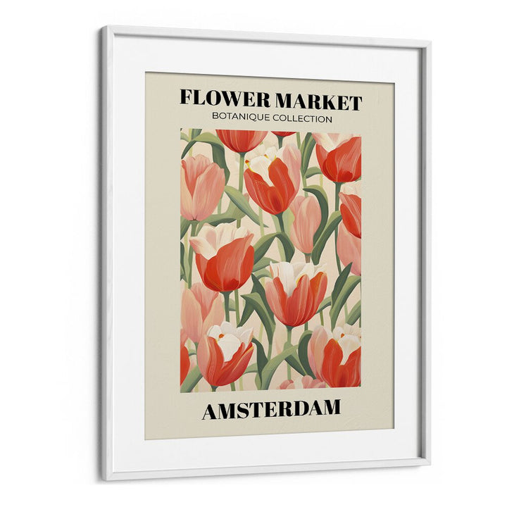 Amsterdam Flower Marketo   Botanical Flower Paintings Paintings Artwork  in White frame With Mount