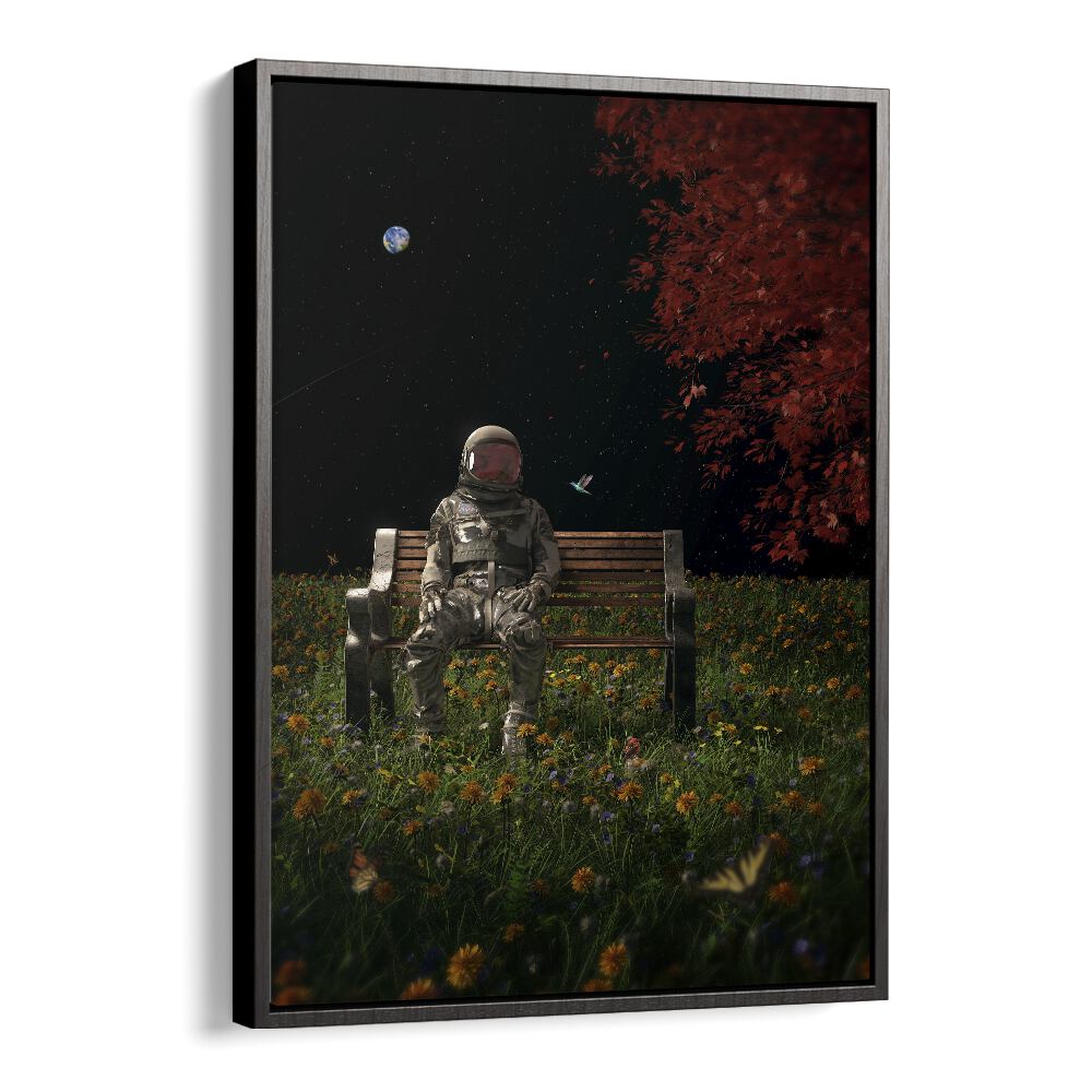 An Interlude By Francis Minoza Astronaut & Nasa Paintings, Space Art Prints Artwork in Black Floater Frame
