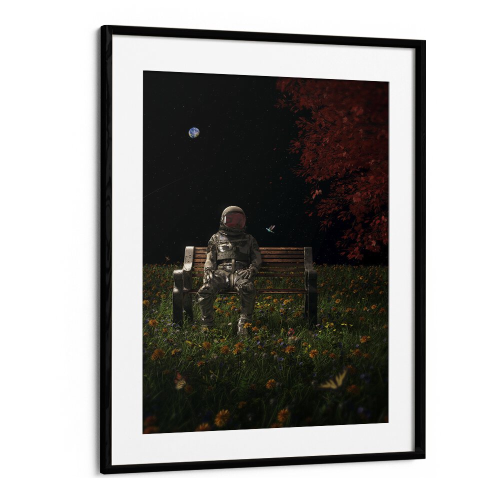 An Interlude By Francis Minoza Astronaut & Nasa Paintings, Space Art Prints Artwork in Black Frame With Mount
