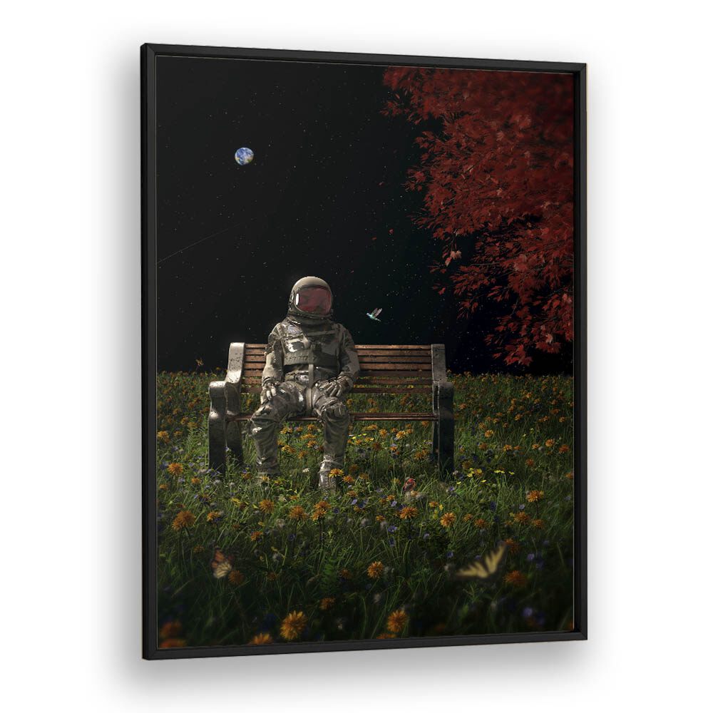 An Interlude By Francis Minoza Astronaut & Nasa Paintings, Space Art Prints Artwork in Black Plain Frame
