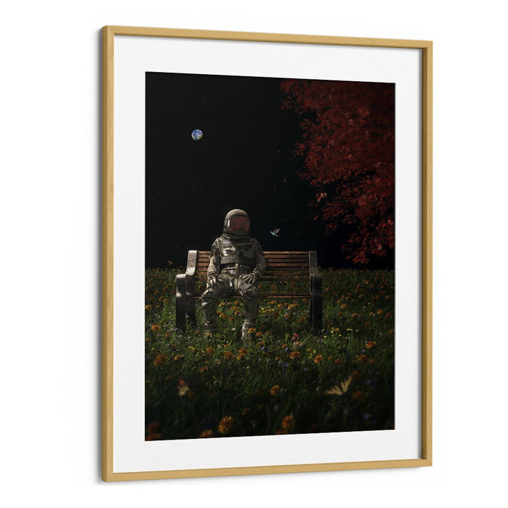 An Interlude By Francis Minoza Astronaut & Nasa Paintings, Space Art Prints Artwork in Oak Wood Frame With Mount
