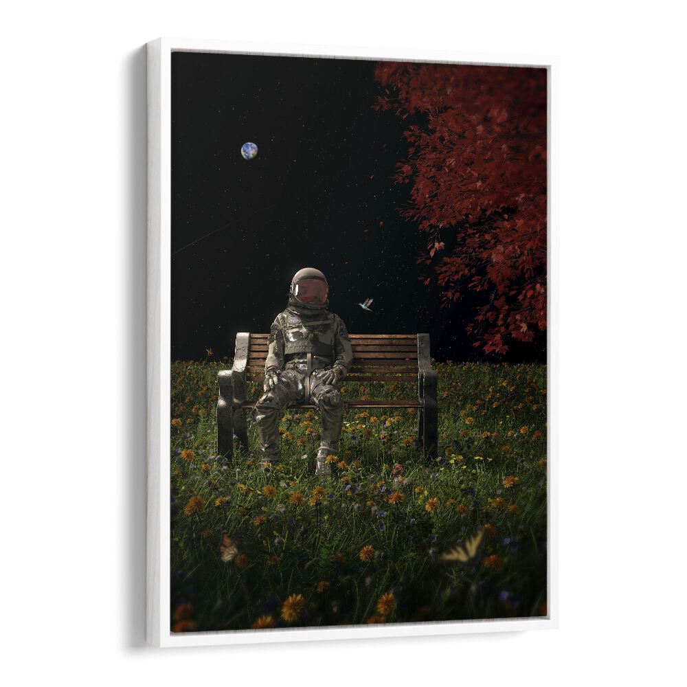 An Interlude By Francis Minoza Astronaut & Nasa Paintings, Space Art Prints Artwork in White Floater Frame
