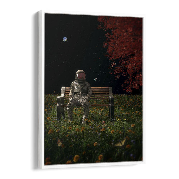 An Interlude By Francis Minoza Astronaut & Nasa Paintings, Space Art Prints Artwork in White Floater Frame
