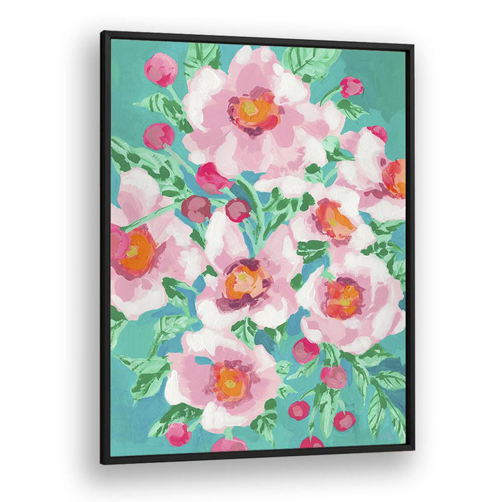 Anemons With Pink Fruits  By Ania Zwara Botanical Flower Paintings Artwork  in Black Plain Frame