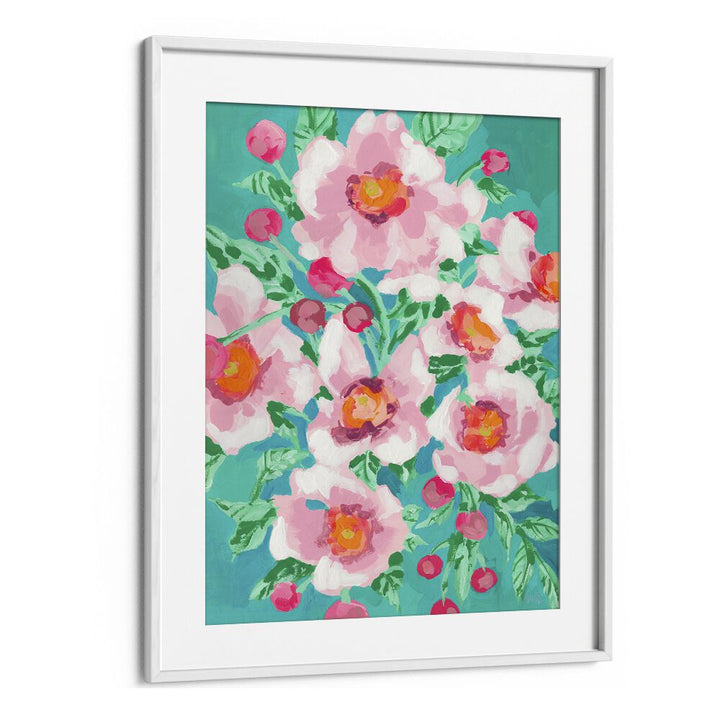 Anemons With Pink Fruits  By Ania Zwara Botanical Flower Paintings Artwork  in White frame With Mount