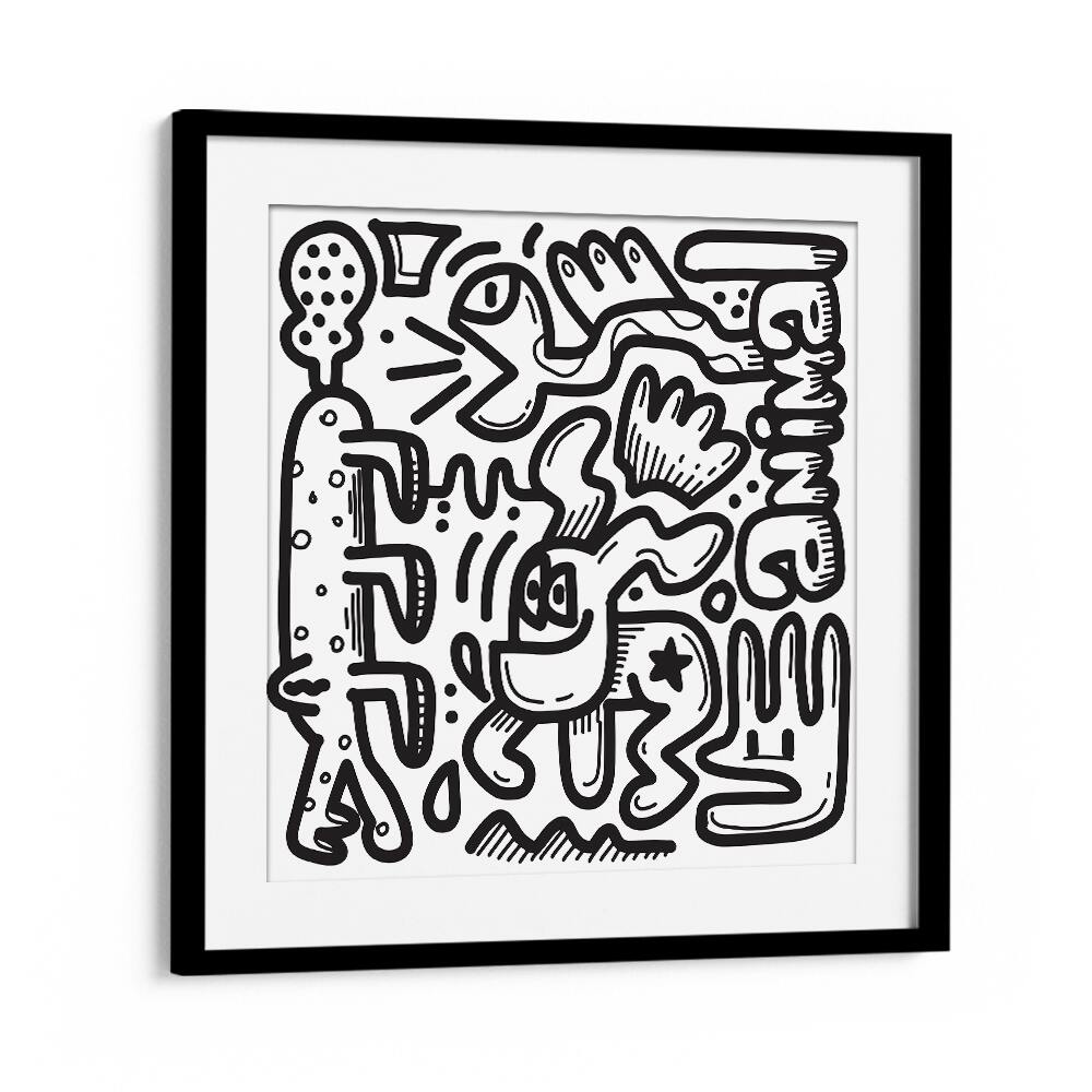 Animal Doodle Doodle Art Artwork in Black Frame With Mount