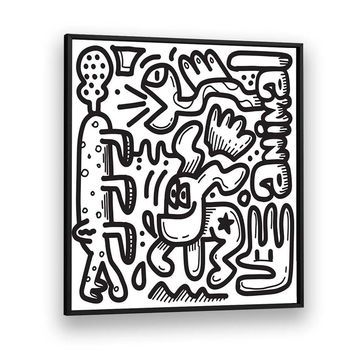 Animal Doodle Doodle Art Artwork in Black Plain Frame