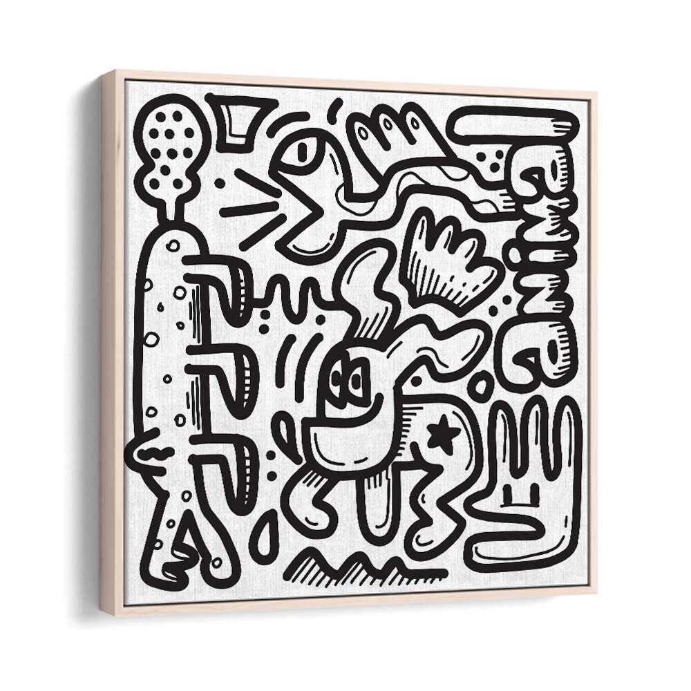 Animal Doodle Doodle Art Artwork in Oak Wood Floater Frame