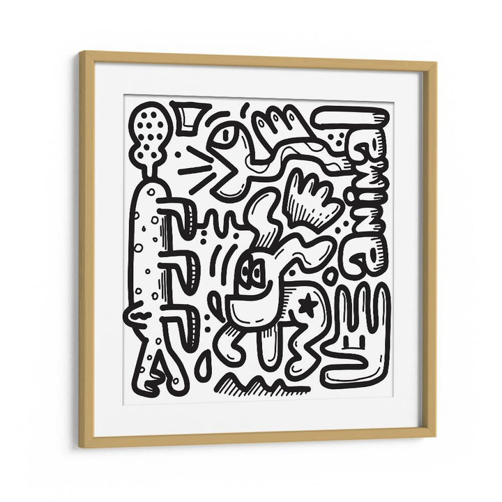 Animal Doodle Doodle Art Artwork in Oak Wood Frame With Mount