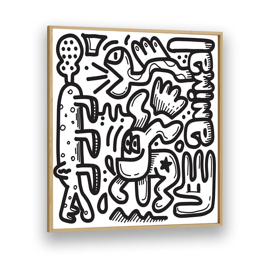 Animal Doodle Doodle Art Artwork in Oak Wood Plain Frame