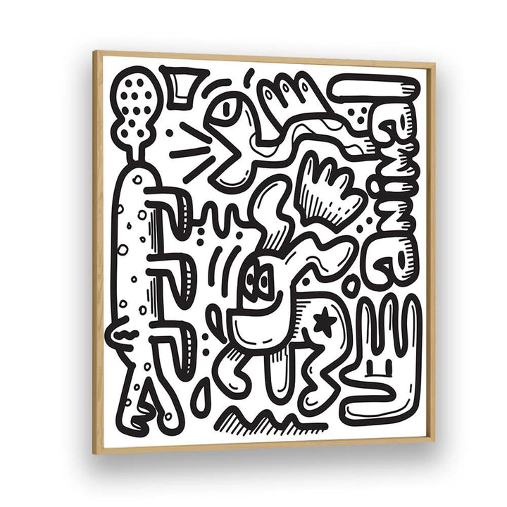 Animal Doodle Doodle Art Artwork in Oak Wood Plain Frame