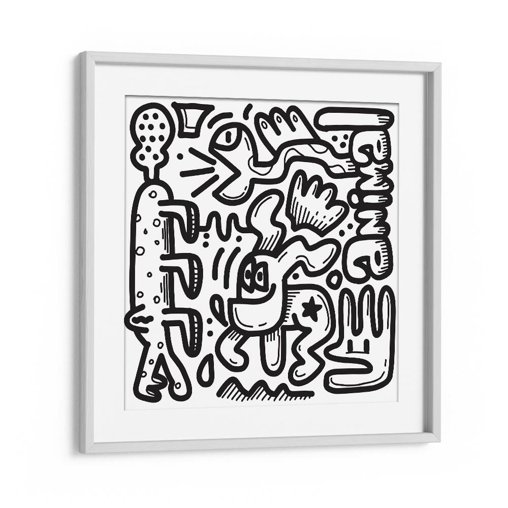 Animal Doodle Doodle Art Artwork in White Frame With Mount