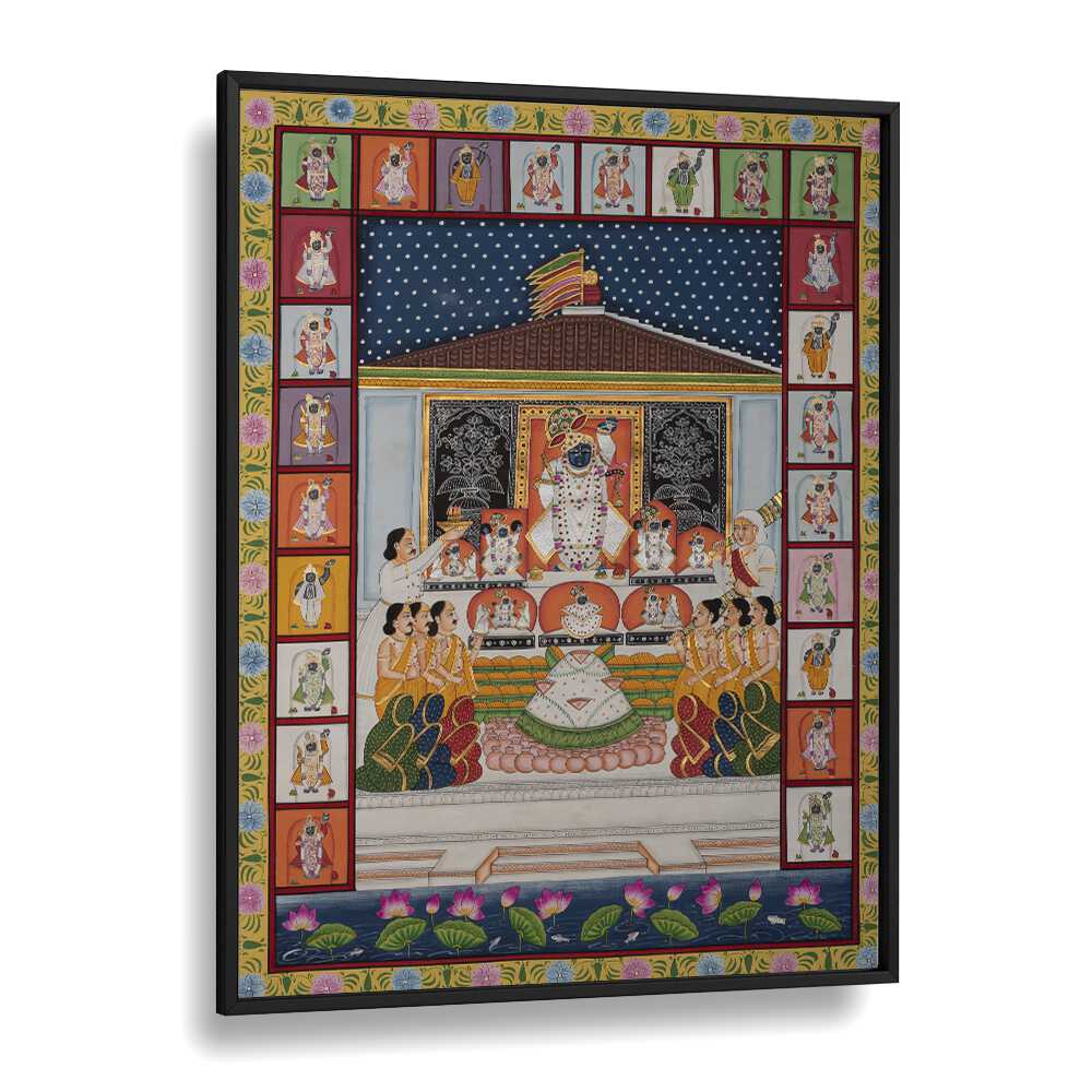 Annakut Pichwai Artwork Indian art painting Artwork in Black Plain Frame