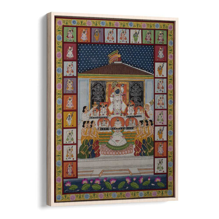 Annakut Pichwai Artwork Indian art painting Artwork in Oak Wood Floater Frame