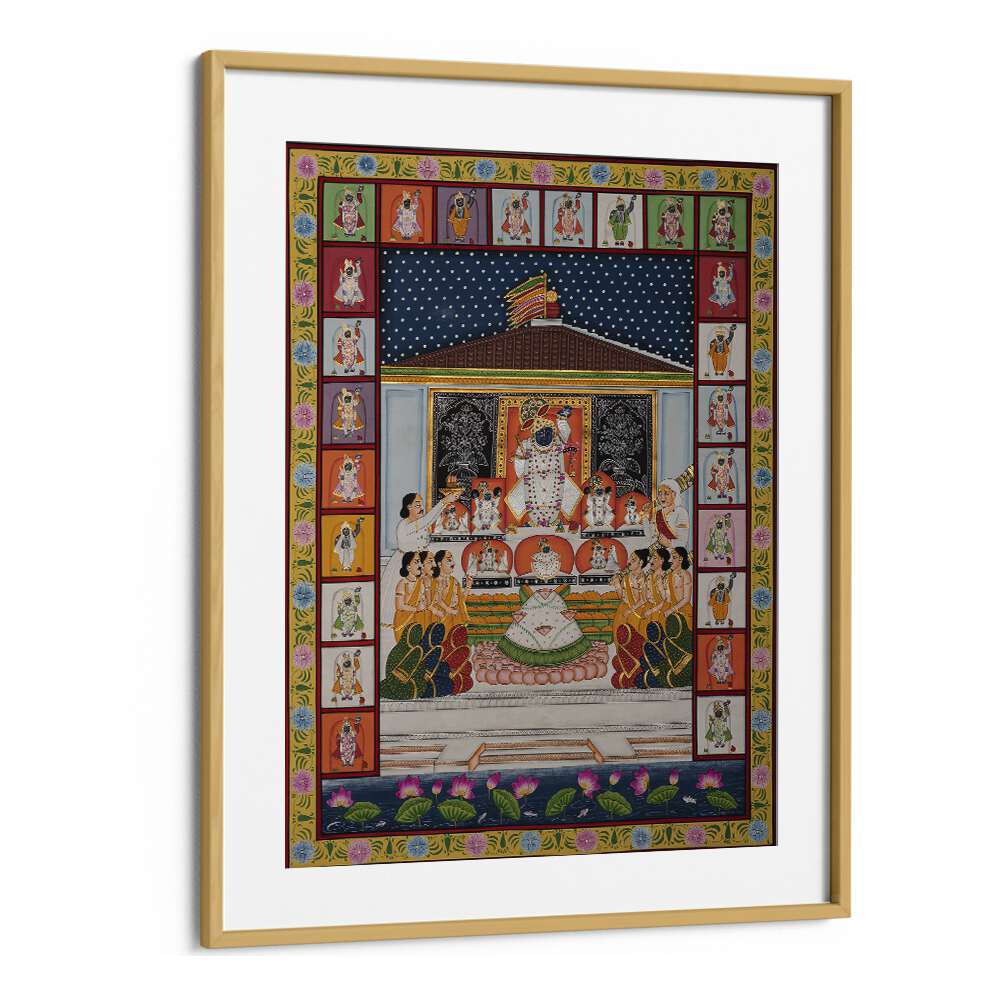 Annakut Pichwai Artwork Indian art painting Artwork in Oak Wood Frame With Mount