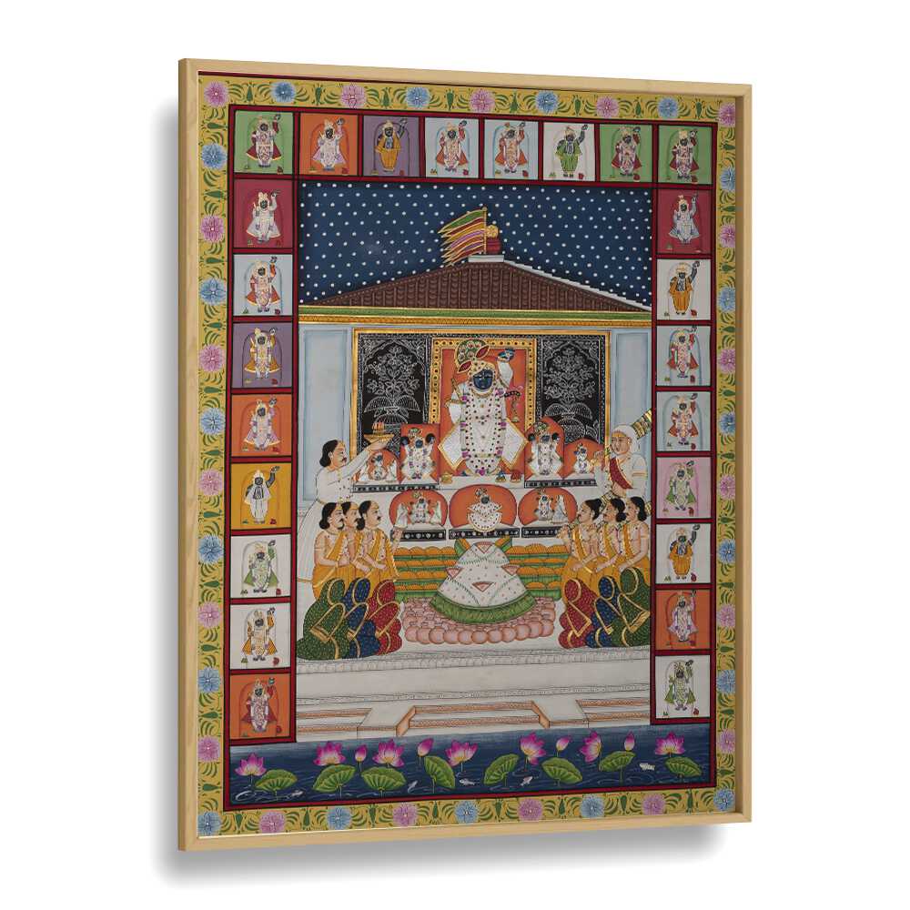 Annakut Pichwai Artwork Indian art painting Artwork in Oak Wood Plain Frame