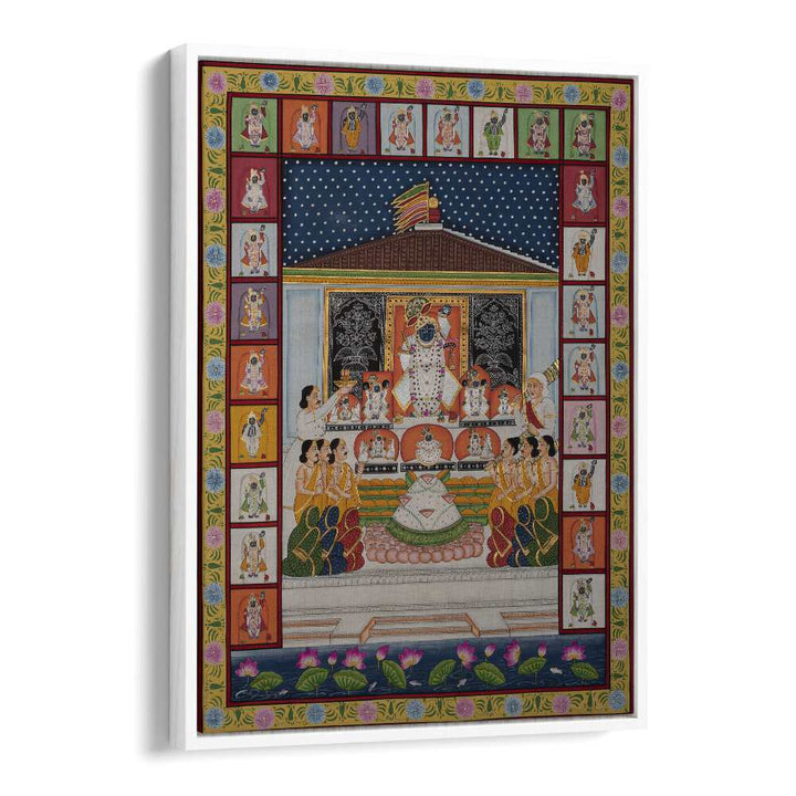 Annakut Pichwai Artwork Indian art painting Artwork in White Floater Frame