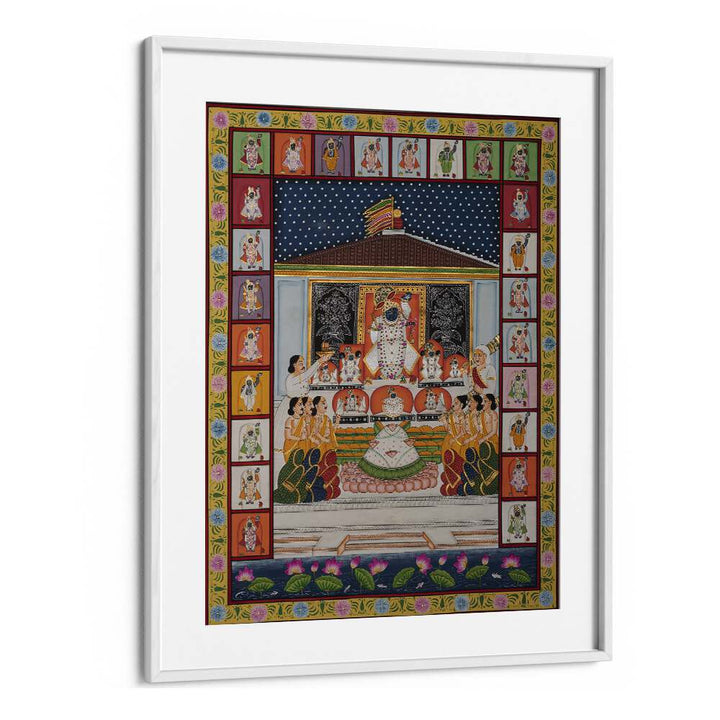 Annakut Pichwai Artwork Indian art painting Artwork in White frame With Mount