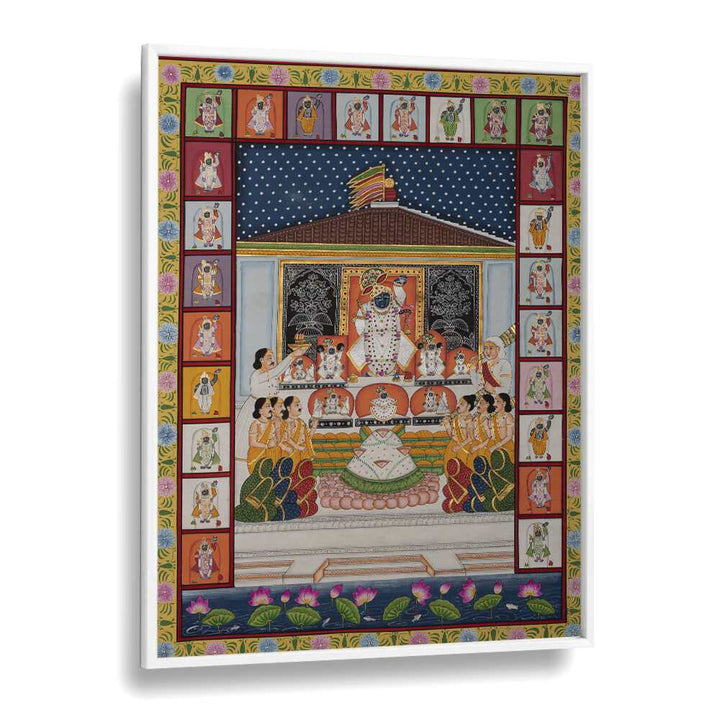 Annakut Pichwai Artwork Indian art painting Artwork in White Plain Frame