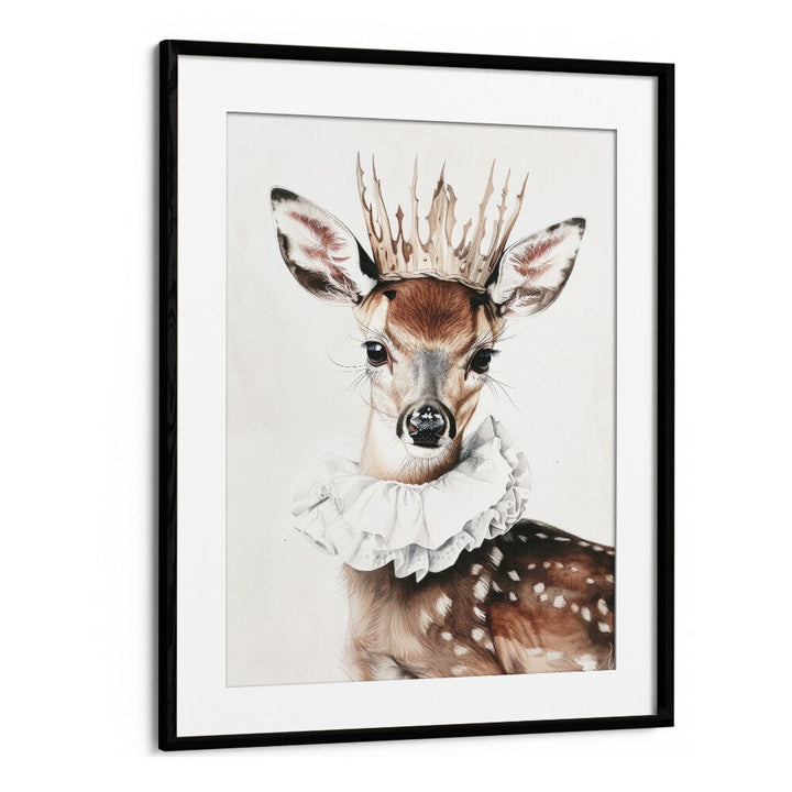 Antler - Crowned Prince Kids Art Artwork in Black Frame With Mount
