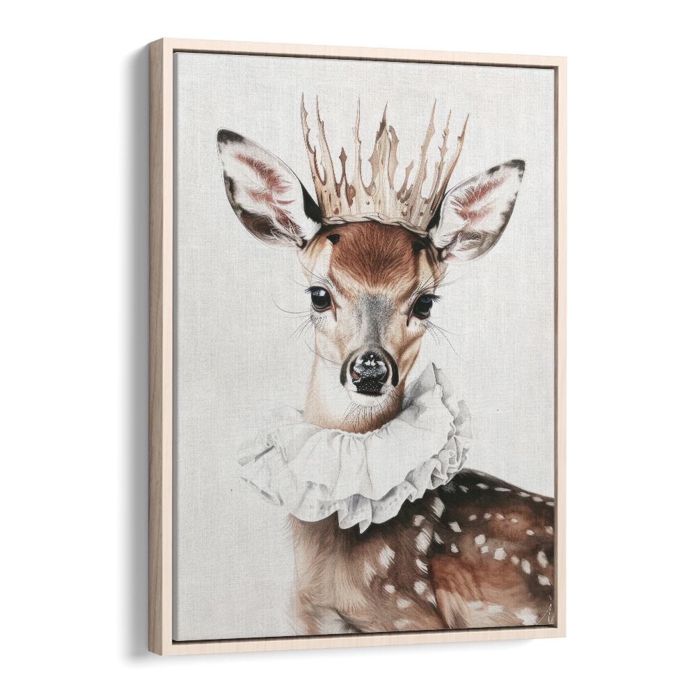 Antler - Crowned Prince Kids Art Artwork in Oak Wood Floater Frame
