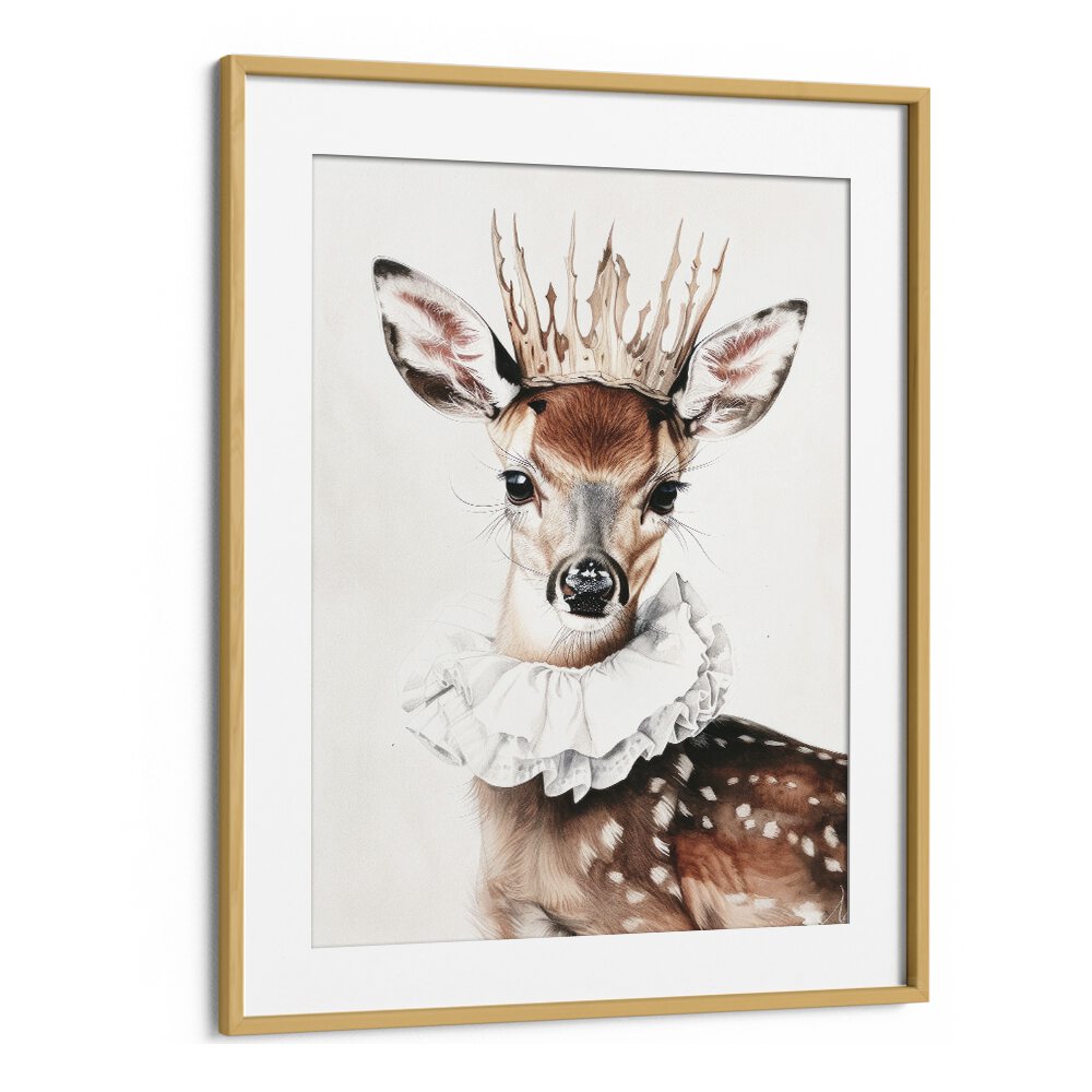 Antler - Crowned Prince Kids Art Artwork in Oak Wood Frame With Mount
