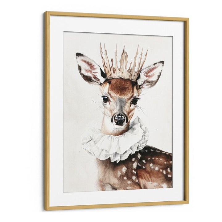 Antler - Crowned Prince Kids Art Artwork in Oak Wood Frame With Mount
