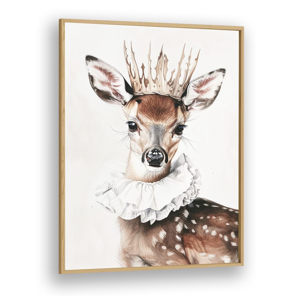 Antler - Crowned Prince Kids Art Artwork in Oak Wood Plain Frame
