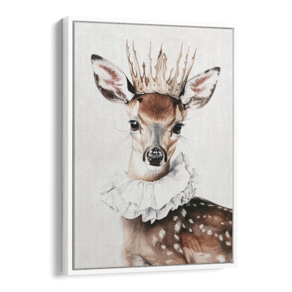 Antler - Crowned Prince Kids art painting Artwork in White Floater Frame
