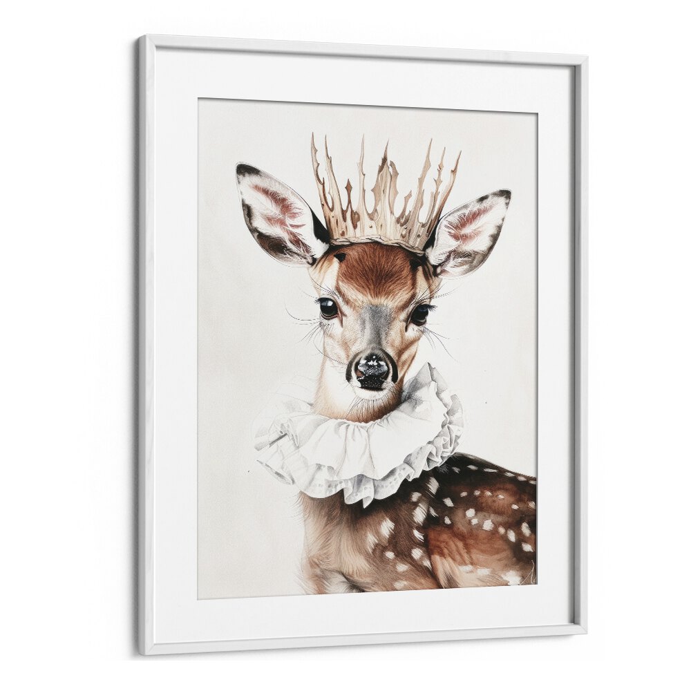 Antler - Crowned Prince Kids Art Artwork in White Frame With Mount