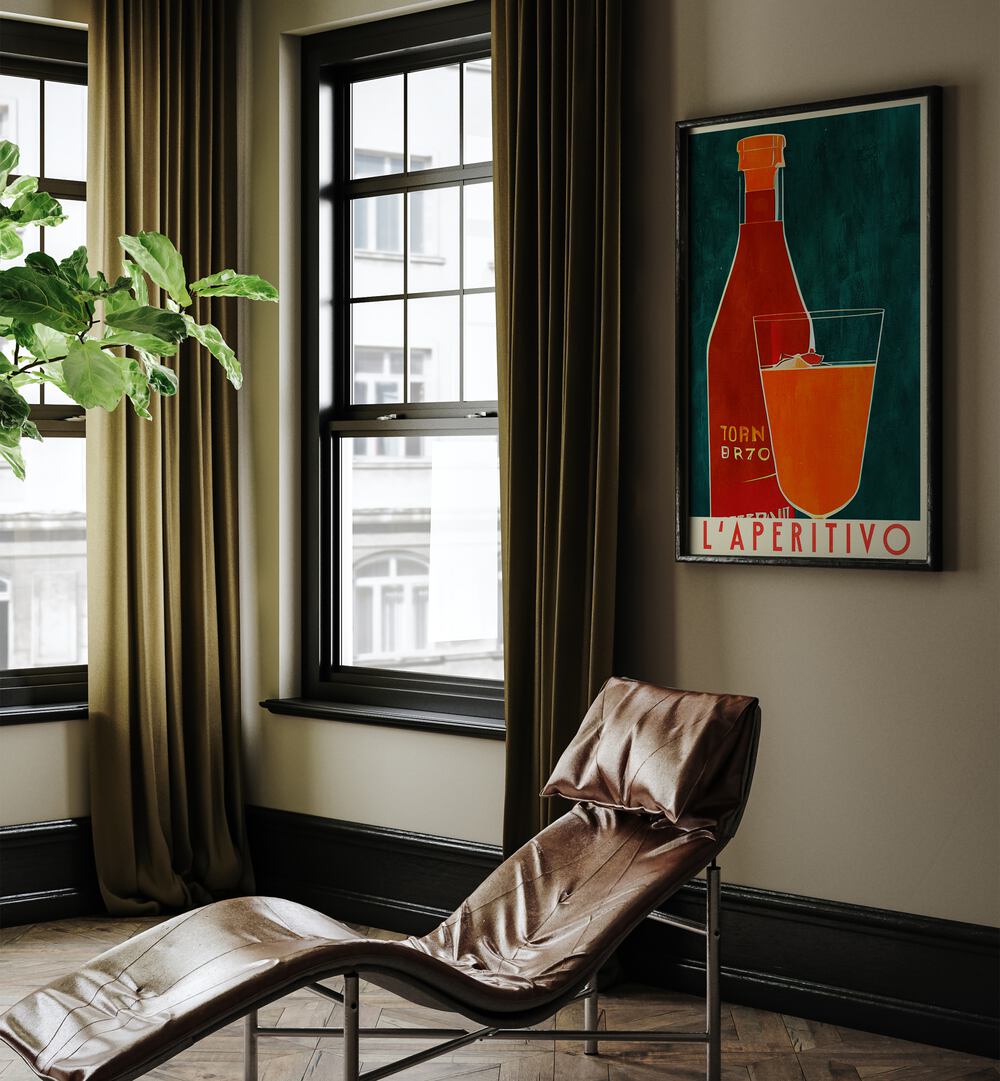 Elegant APERITIVO, BAR & CAFE ART poster enhances a cozy space, blending sophistication and artistic flair.