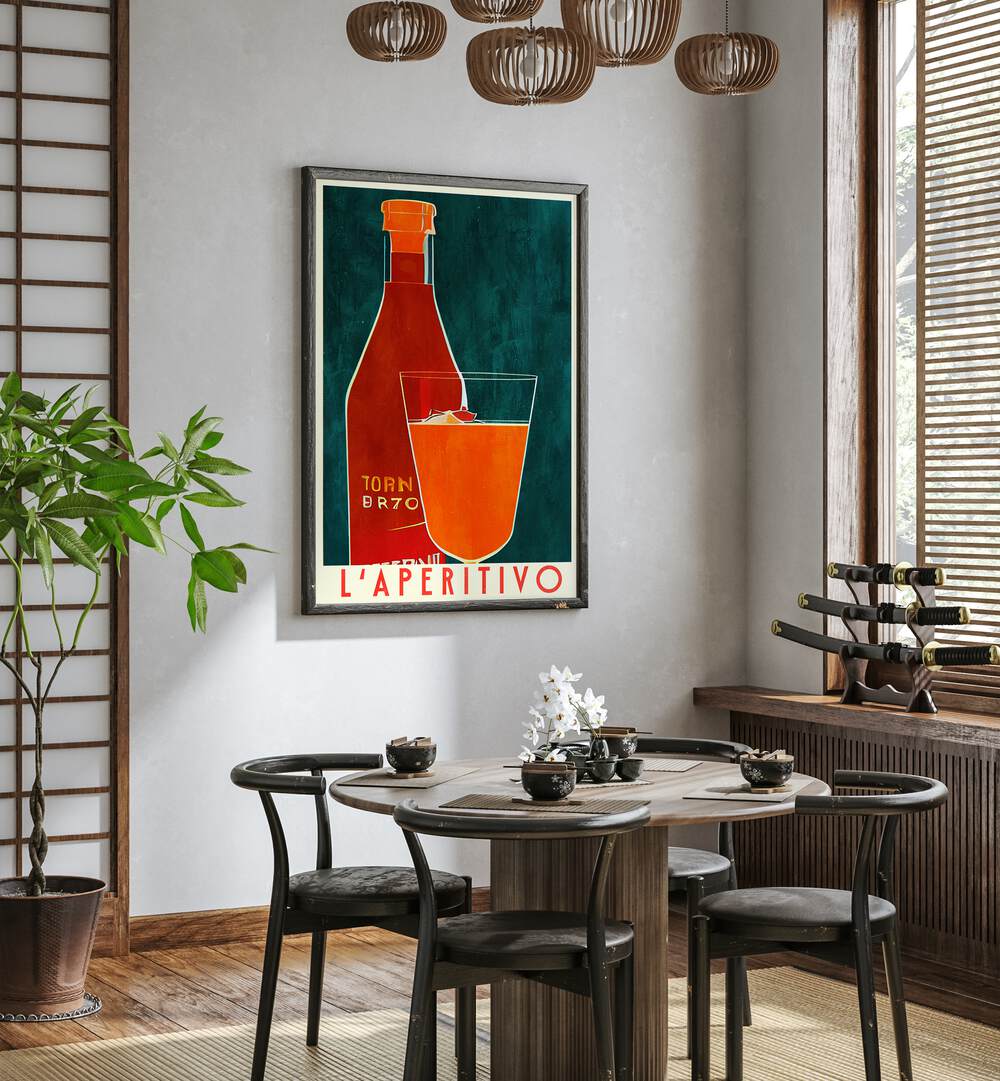 Stylish APERITIVO, BAR & CAFE ART decorates a modern dining space with a sophisticated ambiance.