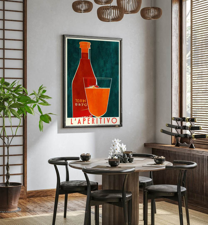Stylish APERITIVO, BAR & CAFE ART decorates a modern dining space with a sophisticated ambiance.