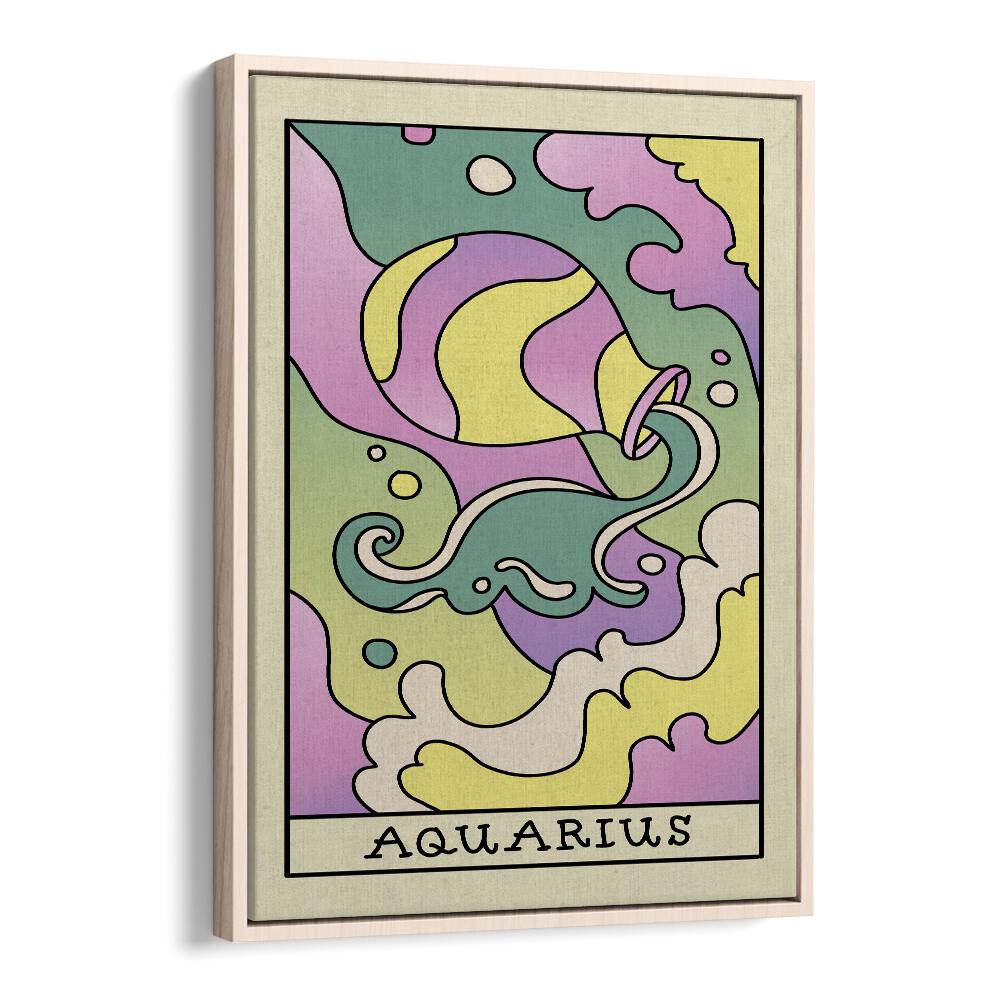 Aquarius Zodiac & Tarot Art Artwork in Oak Wood Floater Frame