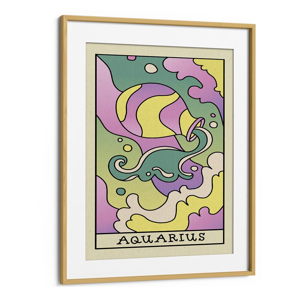 Aquarius Zodiac & Tarot Art Artwork in Oak Wood Frame With Mount