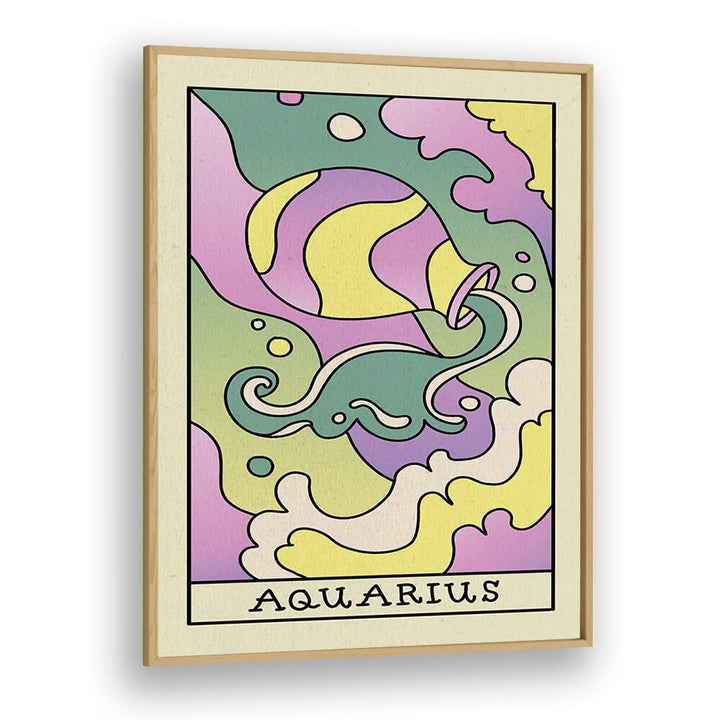 Aquarius Zodiac & Tarot Art Artwork in Oak Wood Plain Frame