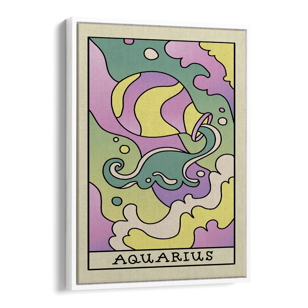 Aquarius Zodiac & Tarot art painting Artwork in White Floater Frame