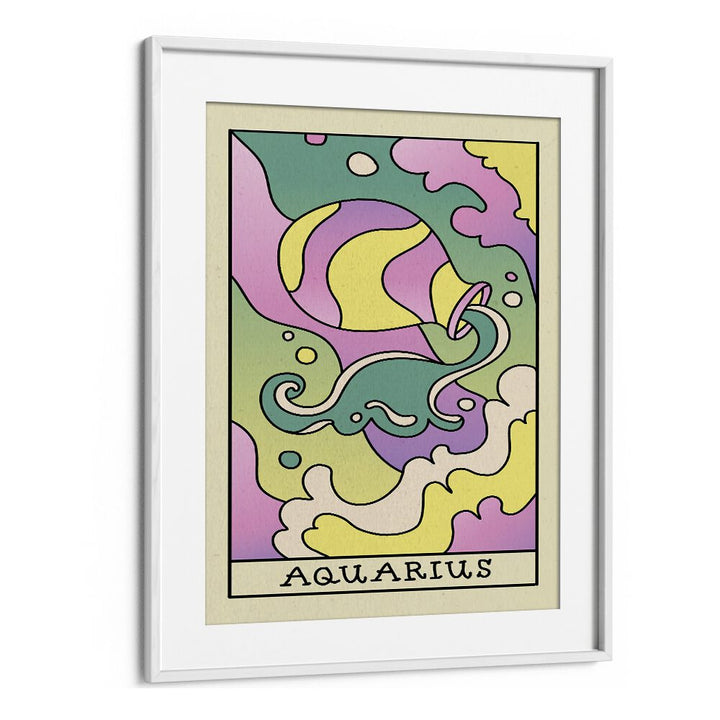 Aquarius Zodiac & Tarot Art Artwork in White Frame With Mount